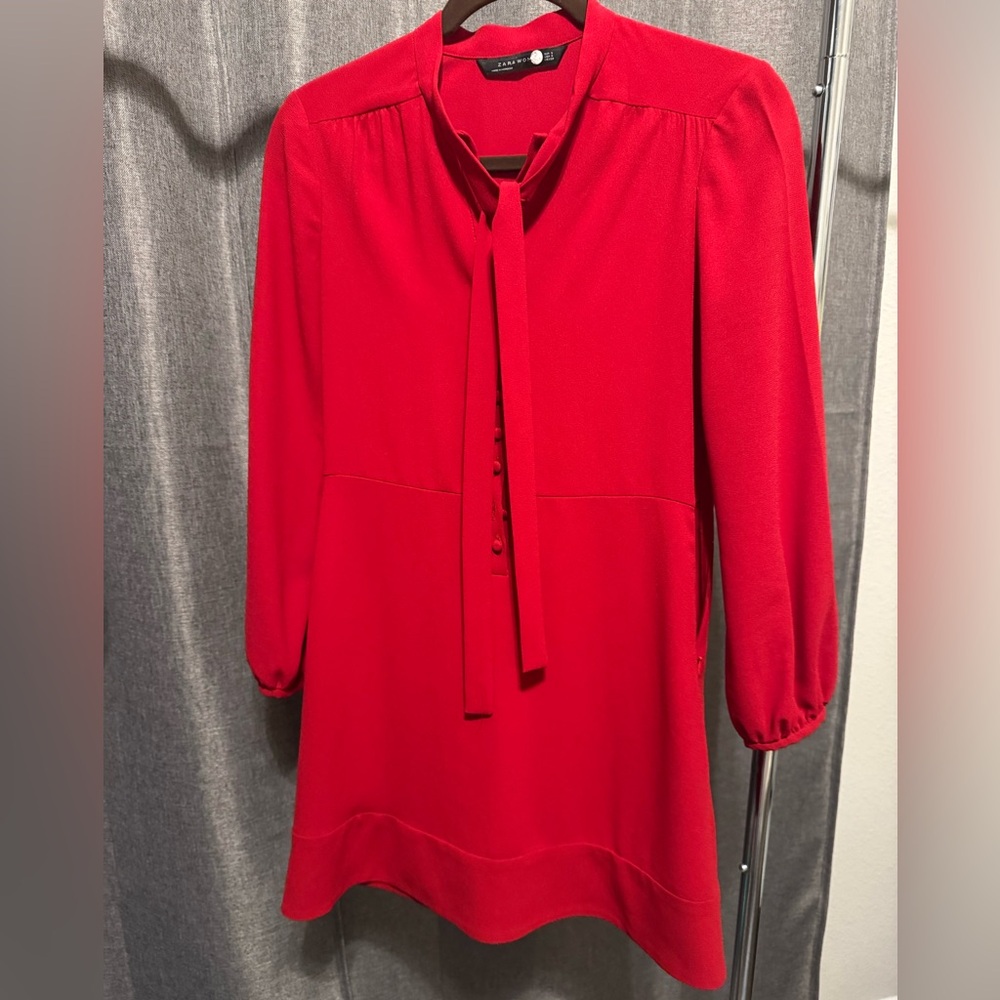 Zara red bow tie dress